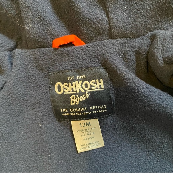 Oshkosh kids panelled mid-weight spring fall jacket blue and orange - size 12 mo - Picture 4 of 5